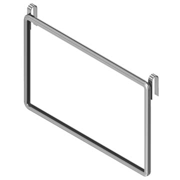 Vestcom 5" x 7" Chrome Hanging Frame with attached hardware for retail signage.