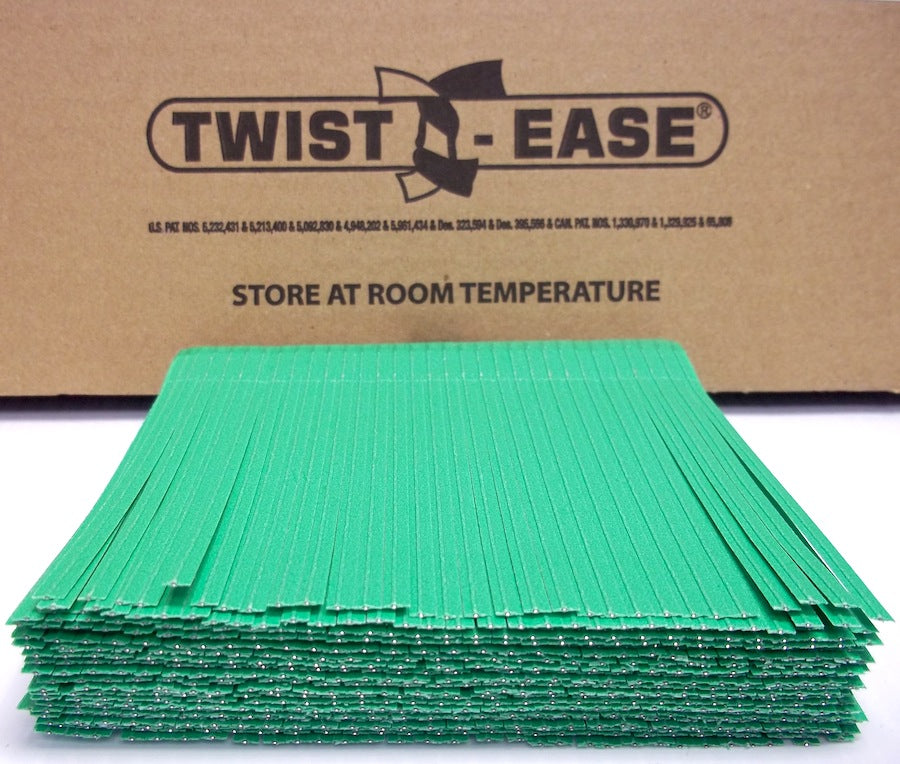 Vestcom Twist-Ease Ties (Green), 4" single-wire, 19,200 ties per box (16 packs, 1200 ties per pack).