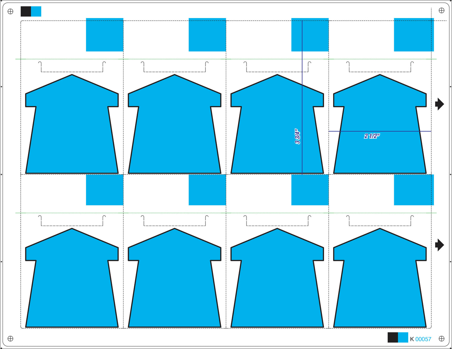 8up blue vinyl arrow labels on 8.5"x11" laser sheets, each label 2.5"x3.75". Pack of 100 sheets.