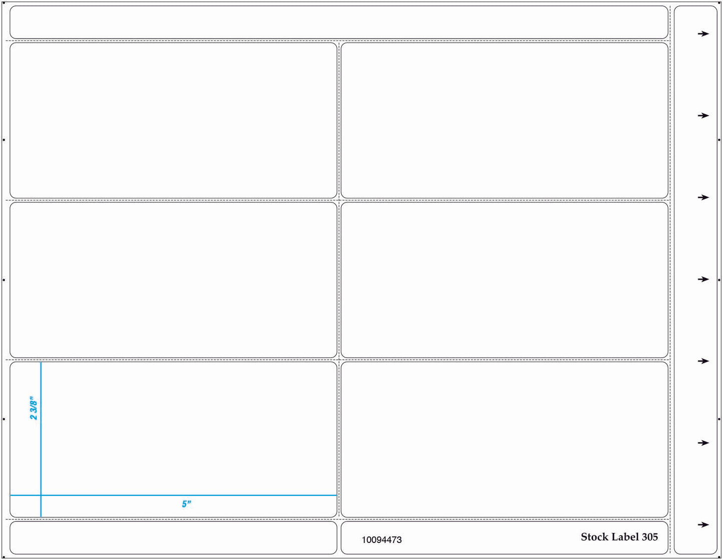 Vestcom 6UP Blank White Shelf Labels (5" x 2-3/8"), durable vinyl tags for pricing, barcodes, or product descriptions, laser printer compatible.