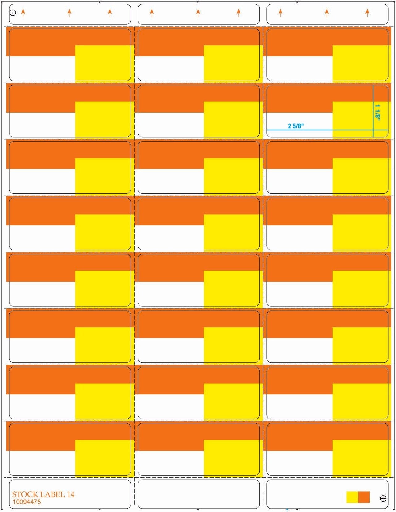 Vestcom 24UP Portrait Yellow/Orange Shelf Labels (2-5/8 x 1-1/8 inches) with durable vinyl, perfect for high-traffic, seasonal promotions.