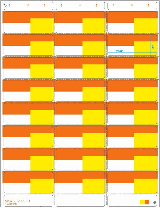 Vestcom 24UP Portrait Yellow/Orange Shelf Labels (2-5/8 x 1-1/8 inches) with durable vinyl, perfect for high-traffic, seasonal promotions.